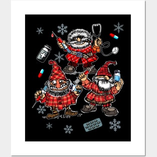 Funny Christmas Crazy Angry Gnomes with pills Posters and Art